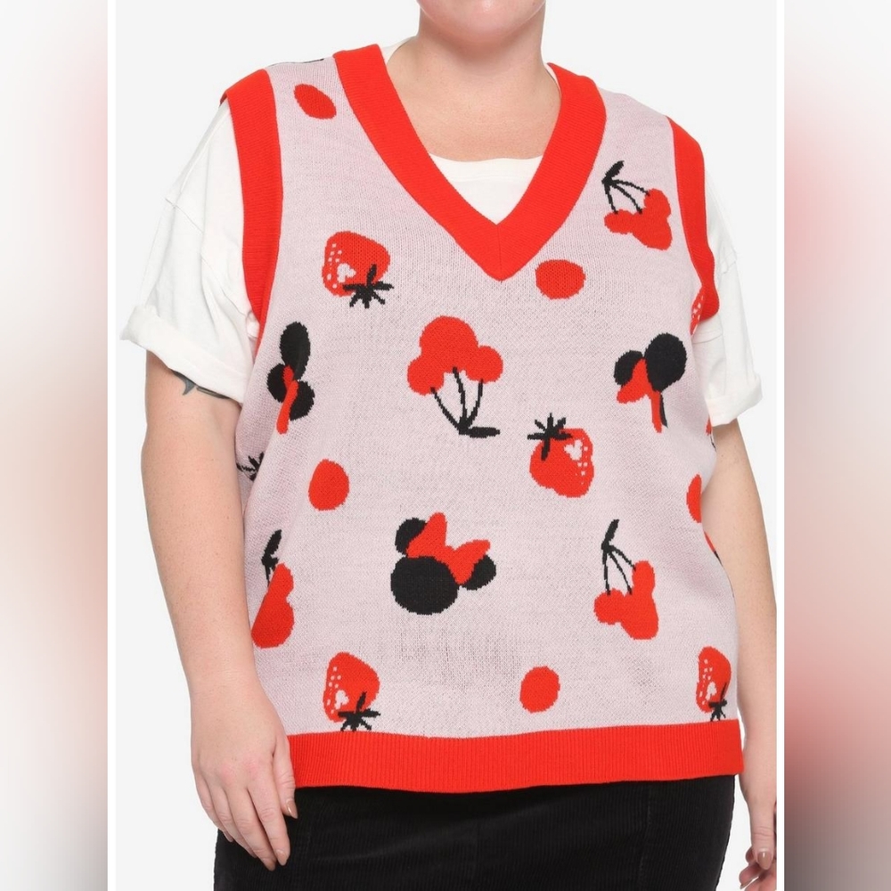 Disney Her Hot Topic Minnie Mouse Strawberry Sweater Vest size 5X 26 28W
